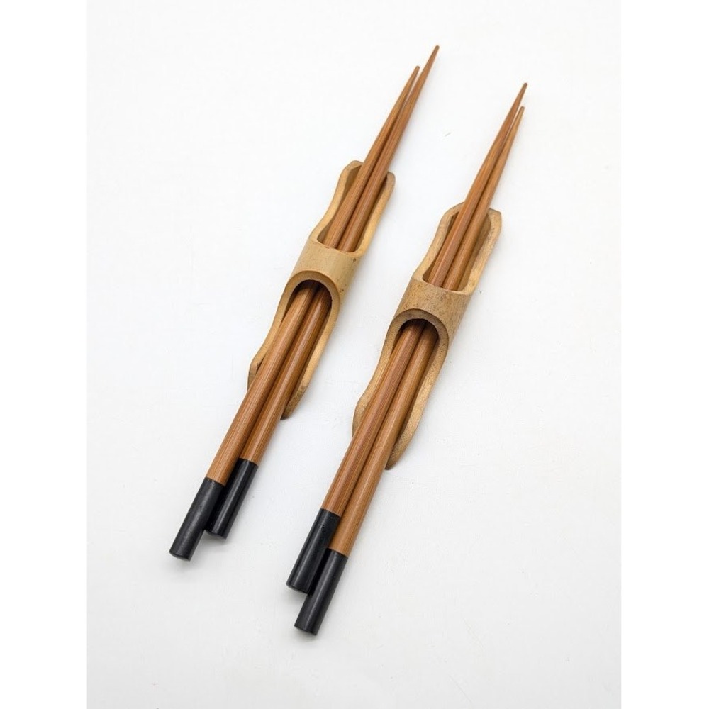 2 Set Vintage Bamboo Chopsticks Handmade Holders‎ Asian Minimalist Sleek Modern